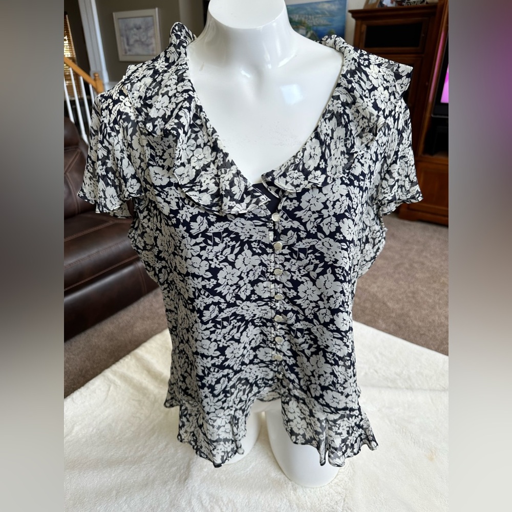 Ralph Lauren blouse with attachable/detachable blue cameo